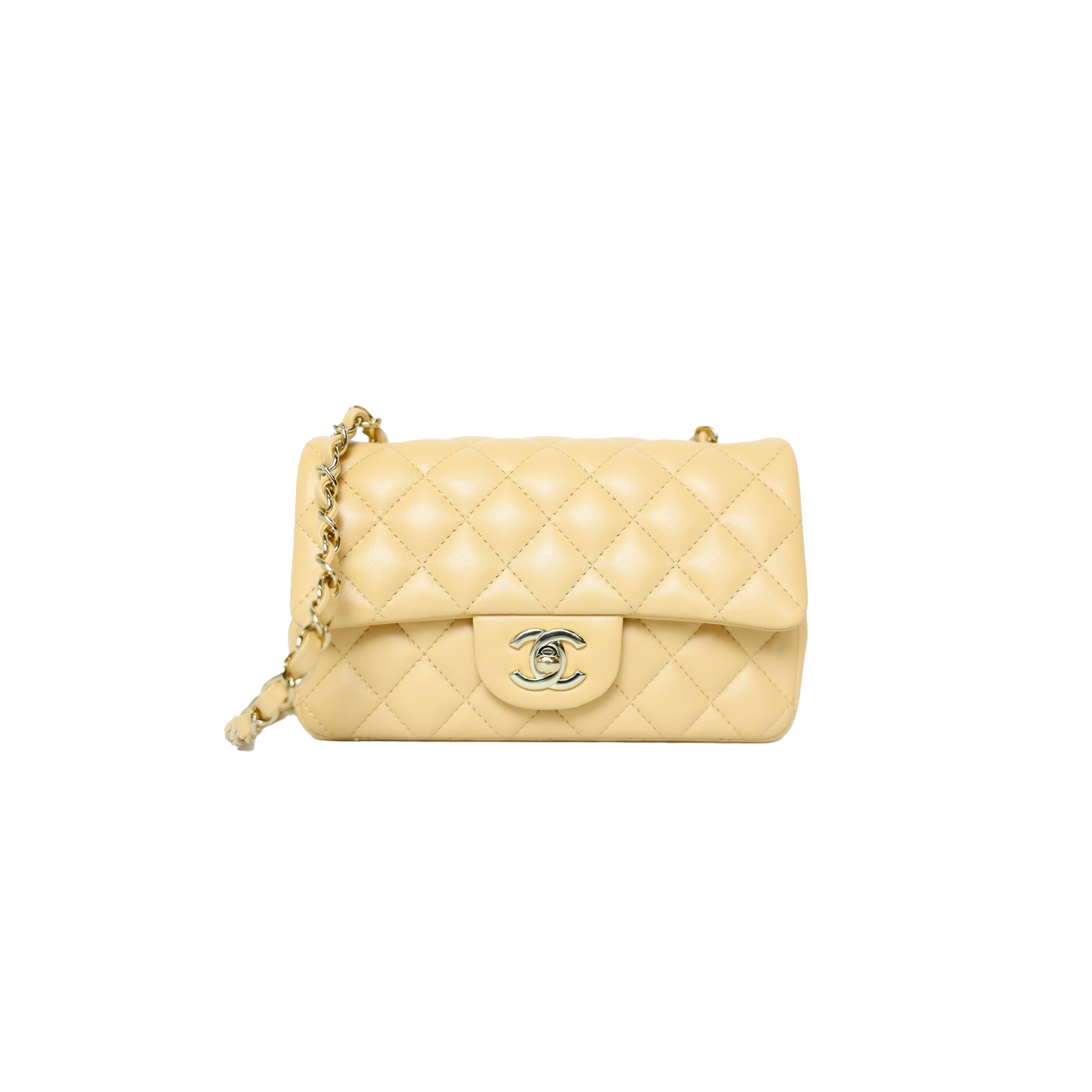 Ch*el classic mini rectangle, beige lambskin leather with hardware (20*12*6cm)